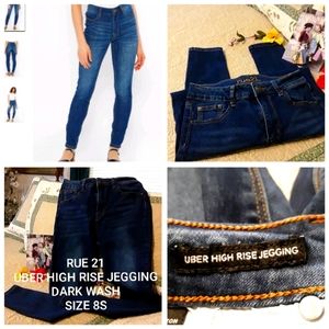 RUE 21 DARK WASH UBER HIGH RISE JEGGING JEANS 8S